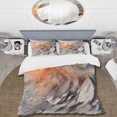Majestic Sunset In The Mountains Landscape - Ensemble de housse de couette traditionnel - Microfibre de polyester