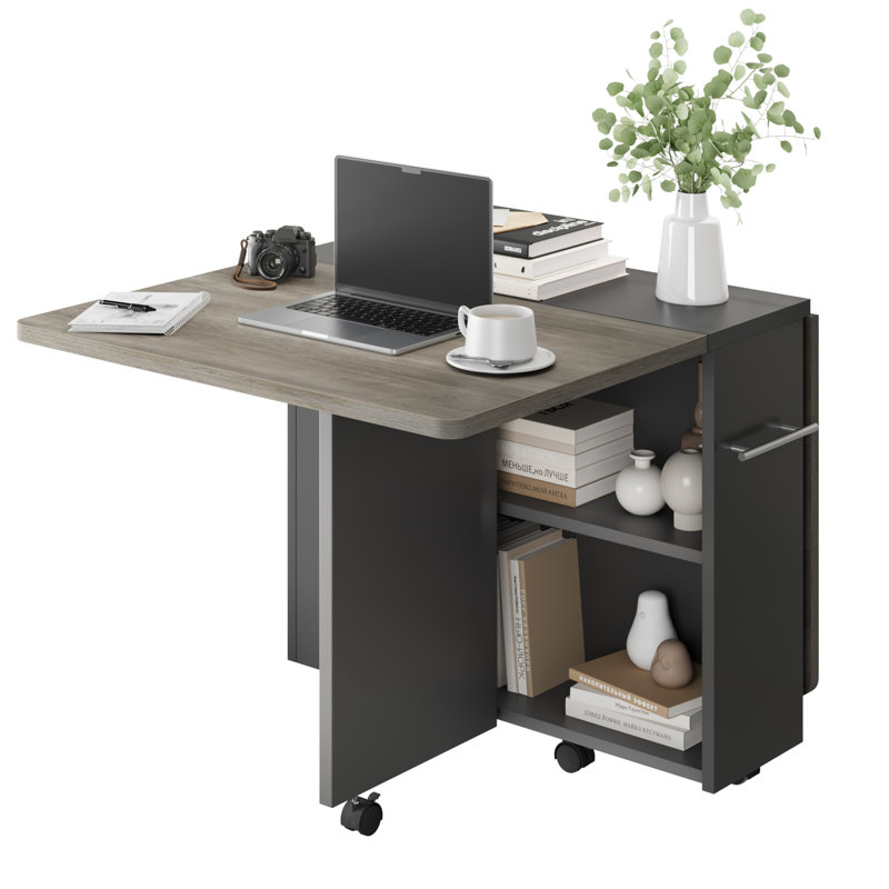 50.1'' x 31.4'' Dinning Table with Wheels, Grey/Black