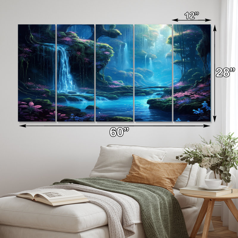 Blue Green Calming Waterfall - Lakes & Rivers Metal Wall Decor Set