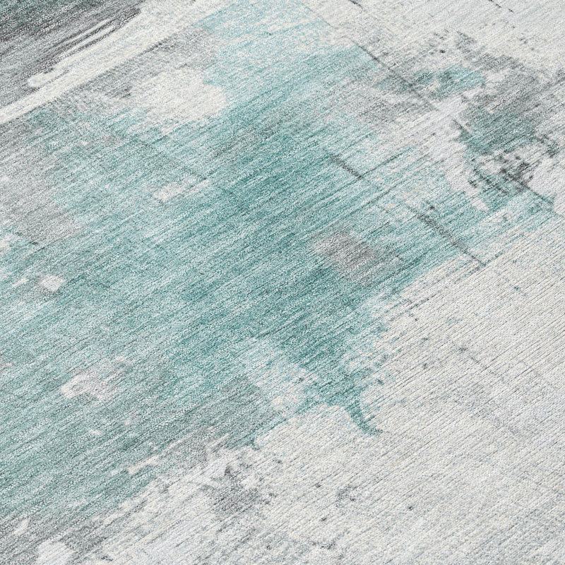 Tapis bleu sarcelle lavable à la machine intérieur / extérieur Cinead ACN1685, Tapis de couloir 2 pi 3 po x 7 pi 6 po