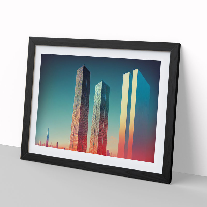 Charming Skyscraper Skyline - Single Picture Frame Print, 46cm H x 64cm W x 2cm D, Black