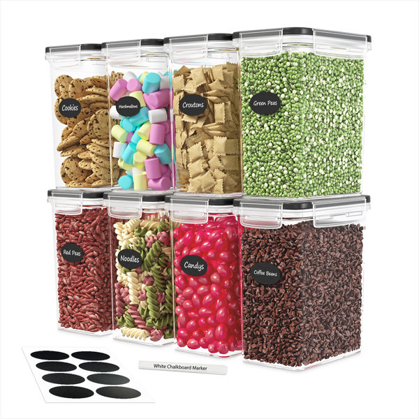 DWËLLZA Kitchen Airtight Food Storage Container Set - 8 Pieces 1.4L - Plastic BPA Free Kitchen Pantry Storage Containers - Dishwasher Safe - Include
