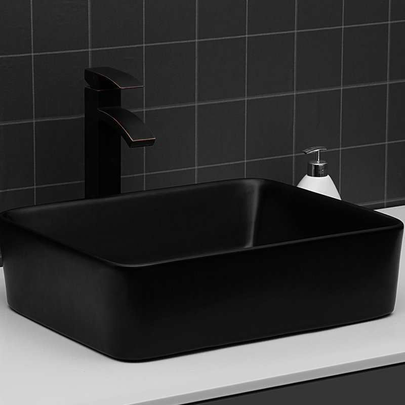 Ulibarri Ceramic Rectangular Vessel Bathroom Sink 19X15x5.5 Inch - Black Stain Proof, Black