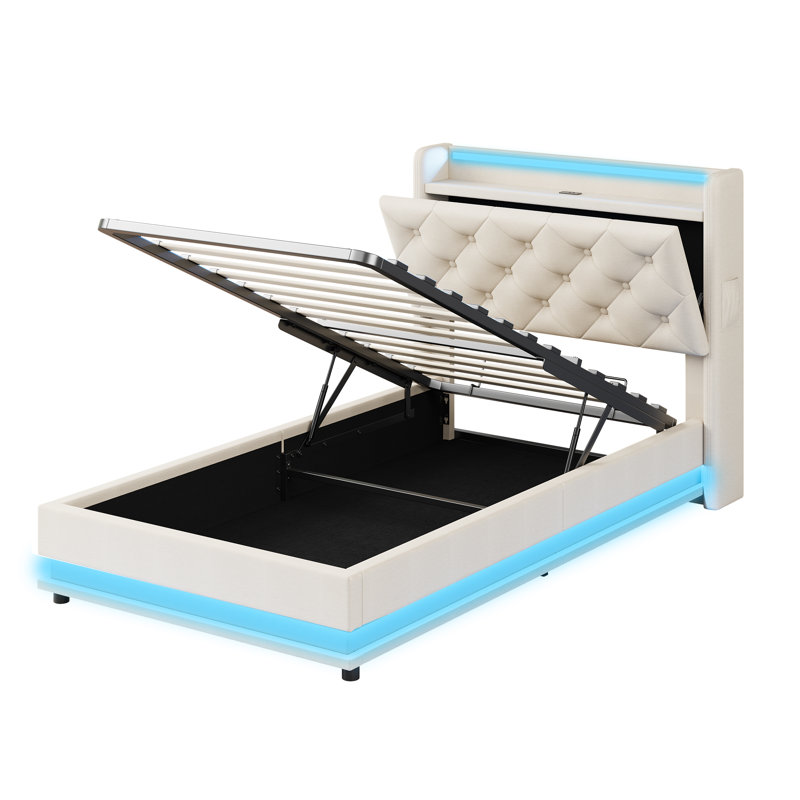 Metal Ottoman Storage Bed, Beige