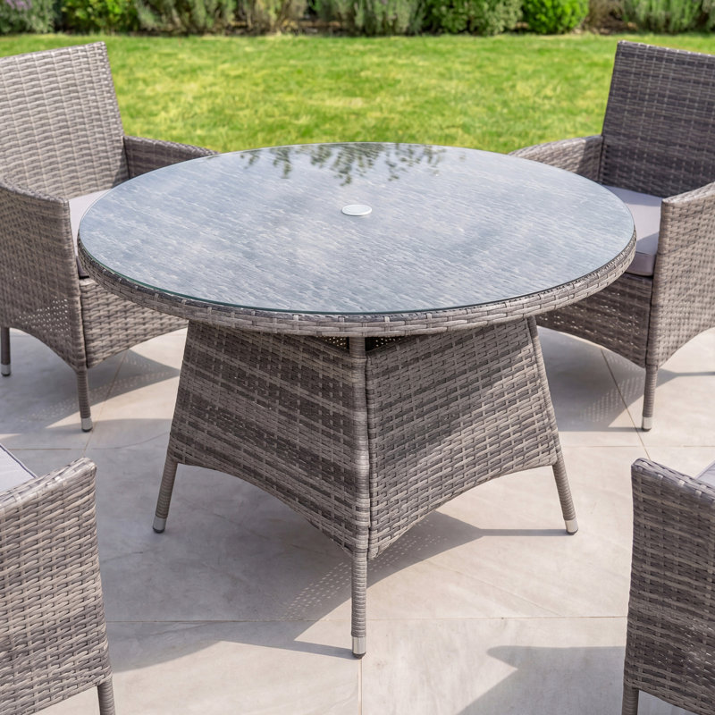 Milano Round Wicker Outdoor Dining Table With Umbrella Hole , 110cm cm W 110cm cm D