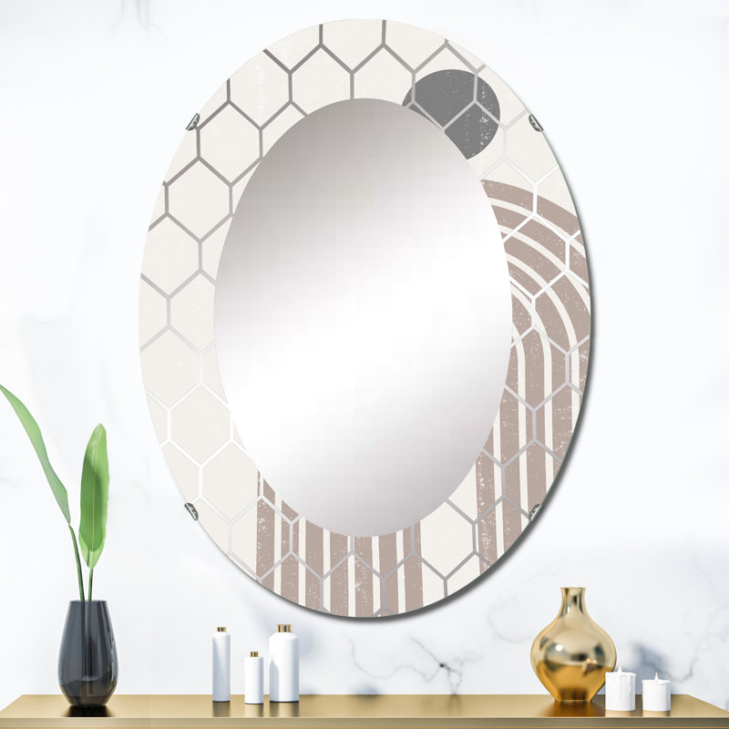 Abstrait arc-en-ciel soleil et lune dans les tons de terre I - miroir mural moderne, 36 po x 24 po