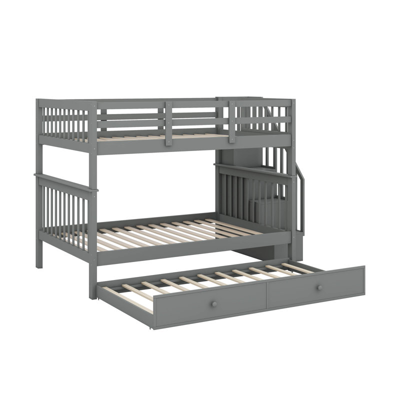 Full Over Full Bunk Bed With Trundle, Gray