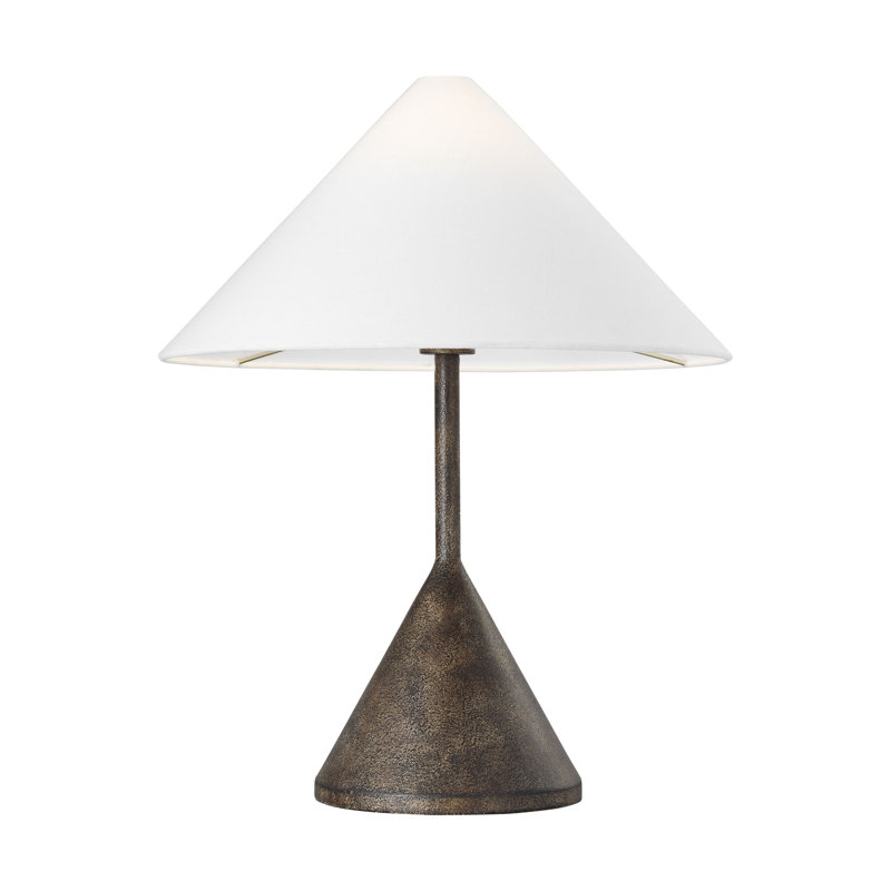 Kelly Wearstler Nebeker 1 Light Bedroom Home Office Living Room Lamp With White Linen Shade, Bronze
