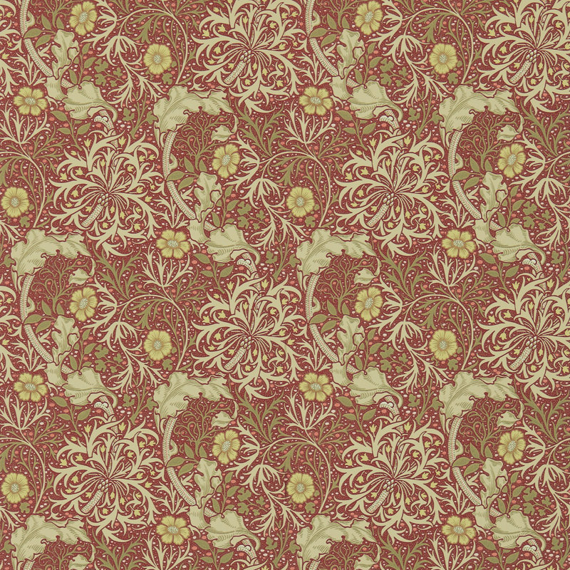 Morris Seaweed 10.05m x 52cm Matte Wallpaper Roll, Red