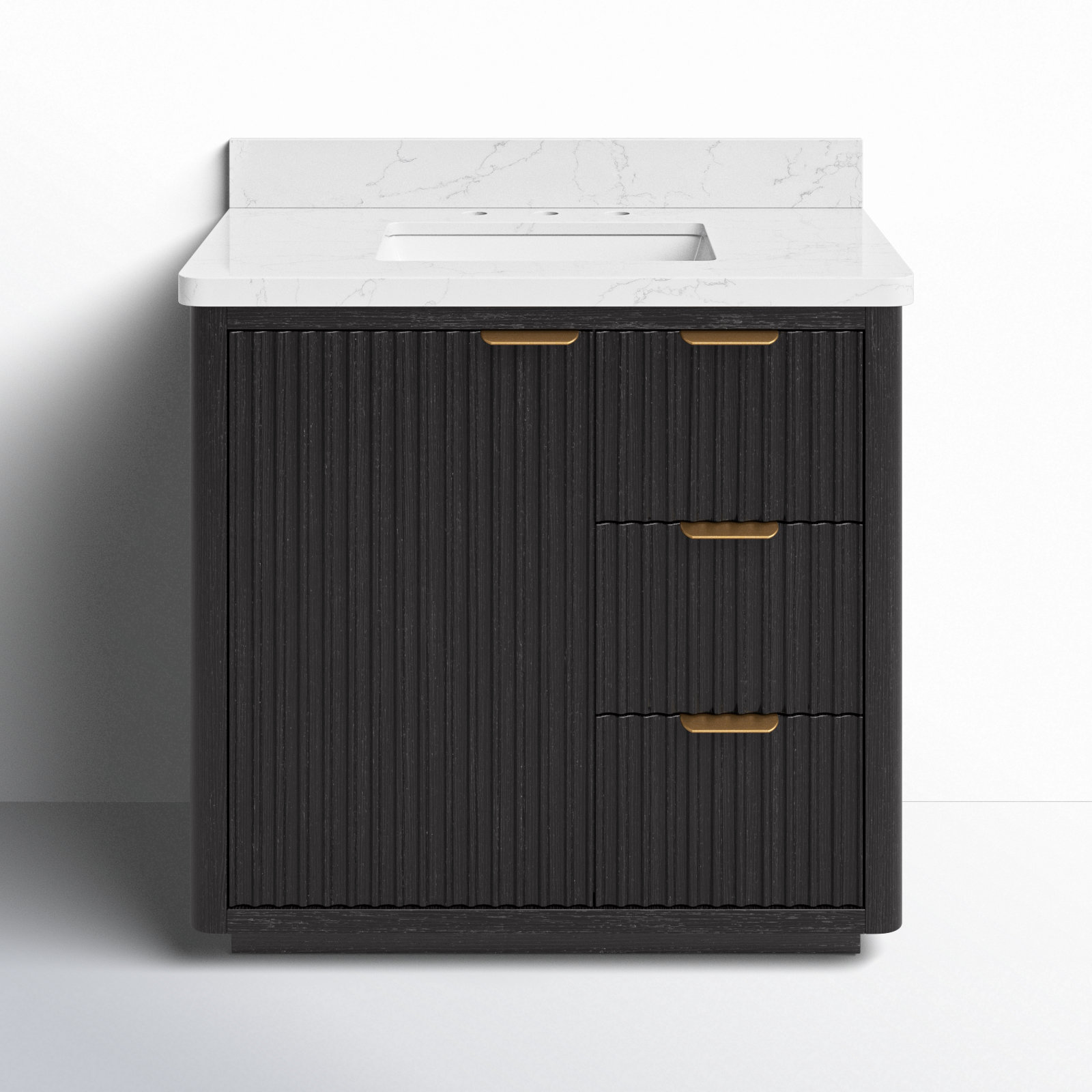 Adela 36'' Single Bathroom Vanity, Black, White, Gold