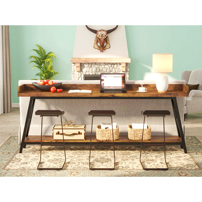 Console industrielle extra longue de 70,9 po, table de canapé derrière le canapé, table de bar dans le couloir d'entrée étroit