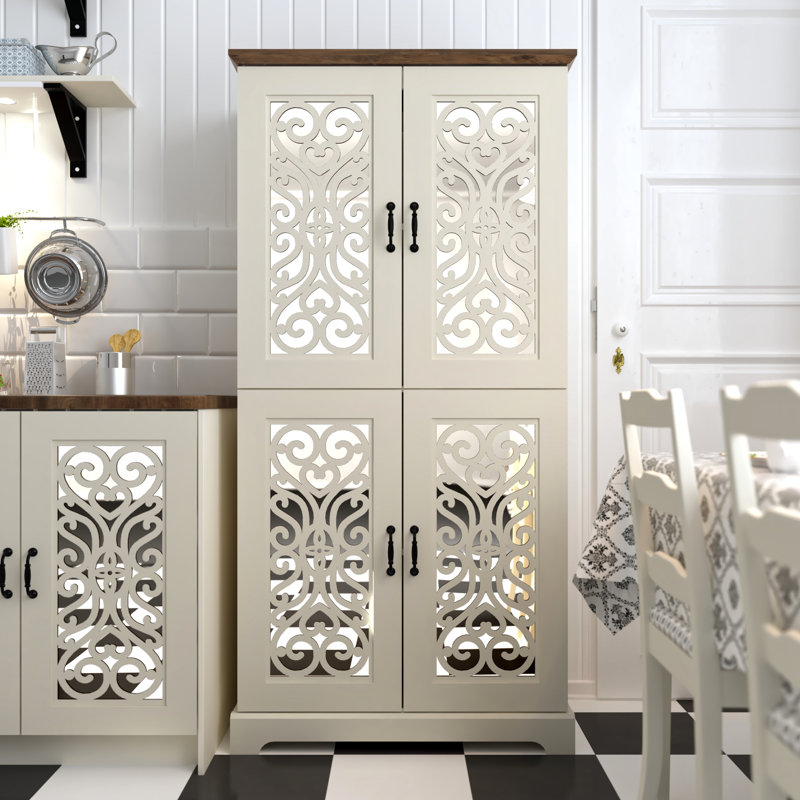Clarksville 63.6'' 4 Door Kitchen Pantry, Ivory/Knotty Oak