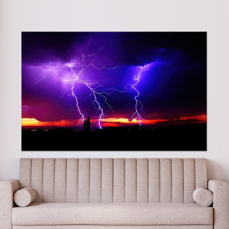 Œuvre imprimée sur toile Lightning Sky: Phenomenon Home Decor, 1P BlackFramedCanves, 31,6 po H x 43,4 po l