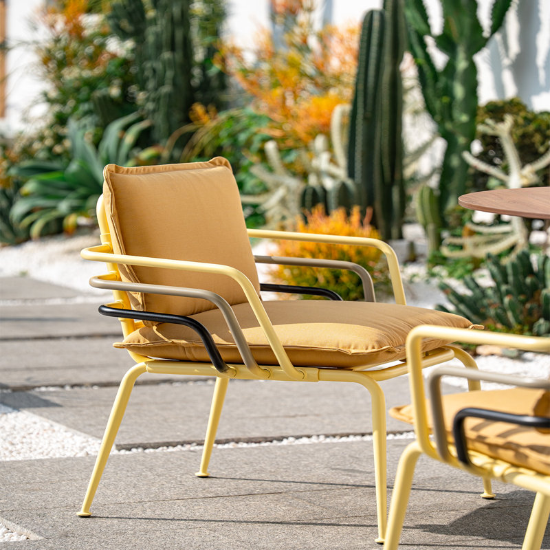 Tembel Outdoor Dining Armchair Aluminum Patio Chair with Cushions Modern Garden Seating for Patio and Cafe