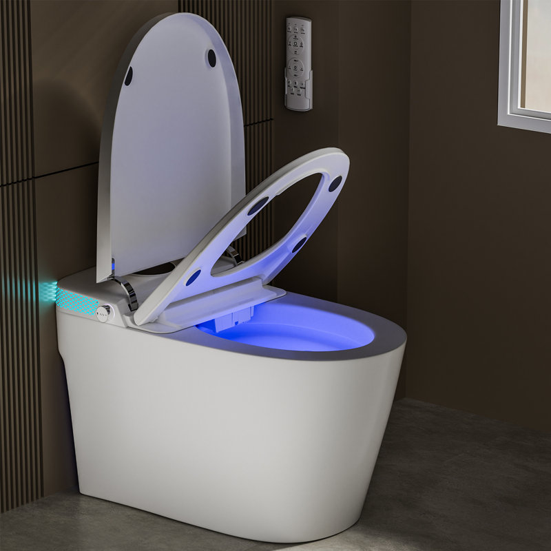 Smart Toilet With Heated Seat, Bidet Function, Warm Air Dryer, Auto Flush, Led Display, Foot Sensor, Self-Cleaning Nozzle, Wireless Remote – Ideal For Home, Hotel, Office
