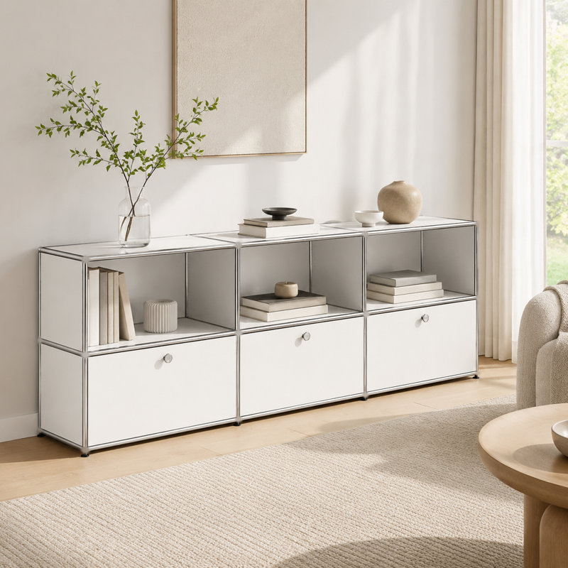 Modular Metal Office Storage Cabinet Drawer Sideboard File Cabinet Dining Cabinet Storage, White