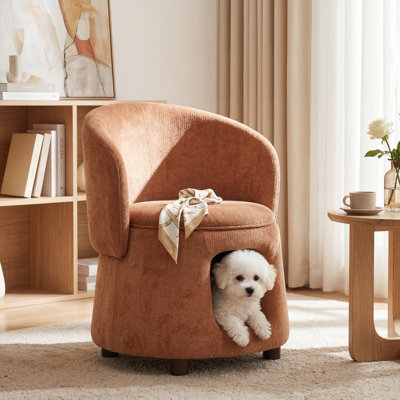 Fauteuil convertible orange avec coin caché pour animal de compagnie, convertible | L 22,8 po x P 22,4 po x H 29,0 po | Bois d'acacia, tissu, mousse | 1pièce | Canapé-lit | Orange | Conception adaptée aux animaux de compagnie
