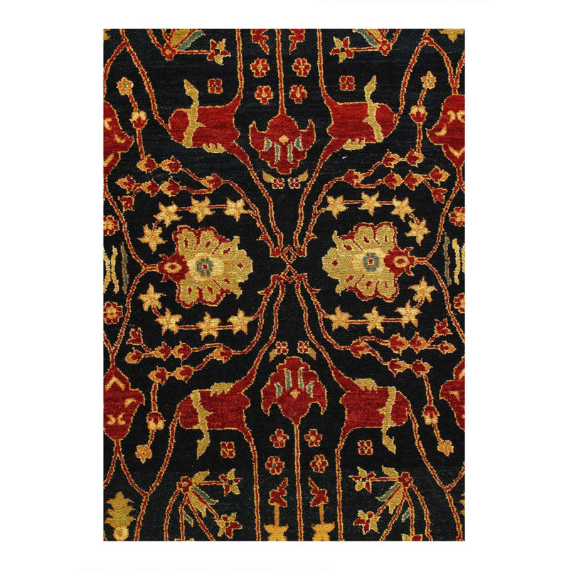 Tapis oriental noir / brun en laine et coton noué à la main 7 pi 3 po x 10 pi 4 po Oriental