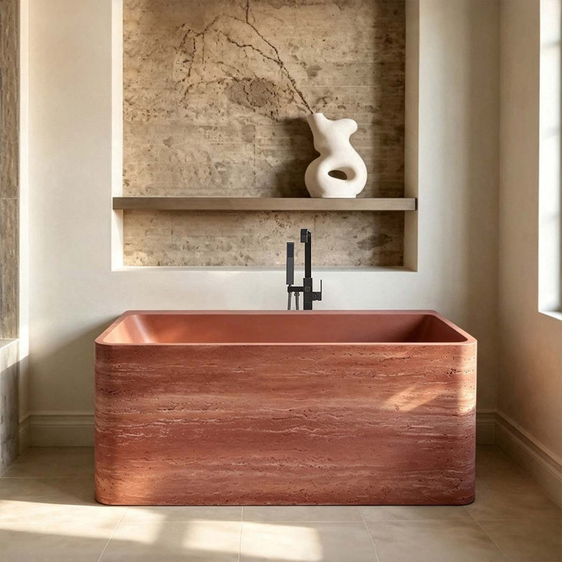 Baignoire rectangulaire beige en pierre reconstituée, Beige