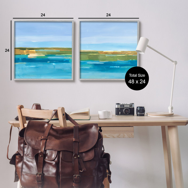 A2-600-Giclee " Abstract Ocean " by Ethan Harper 2 - Pieces Painting Print, Farmhouse Gray Framed Giclee