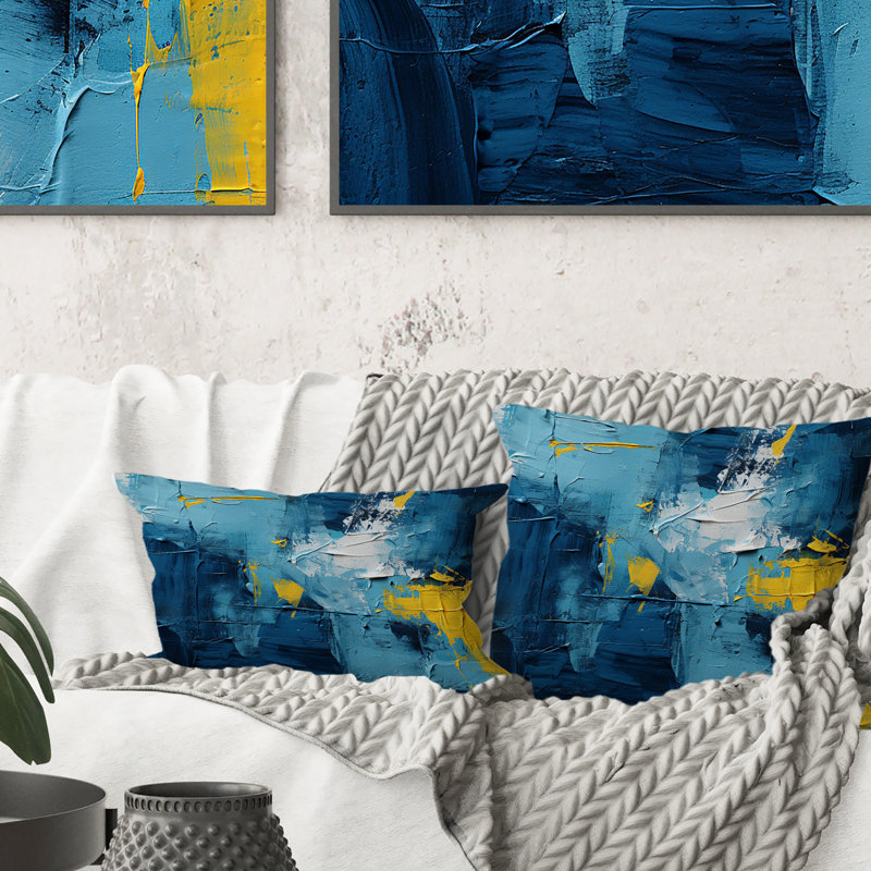 Coussin Bliss Of Happiness en jaune et bleu II - Abstract Collages