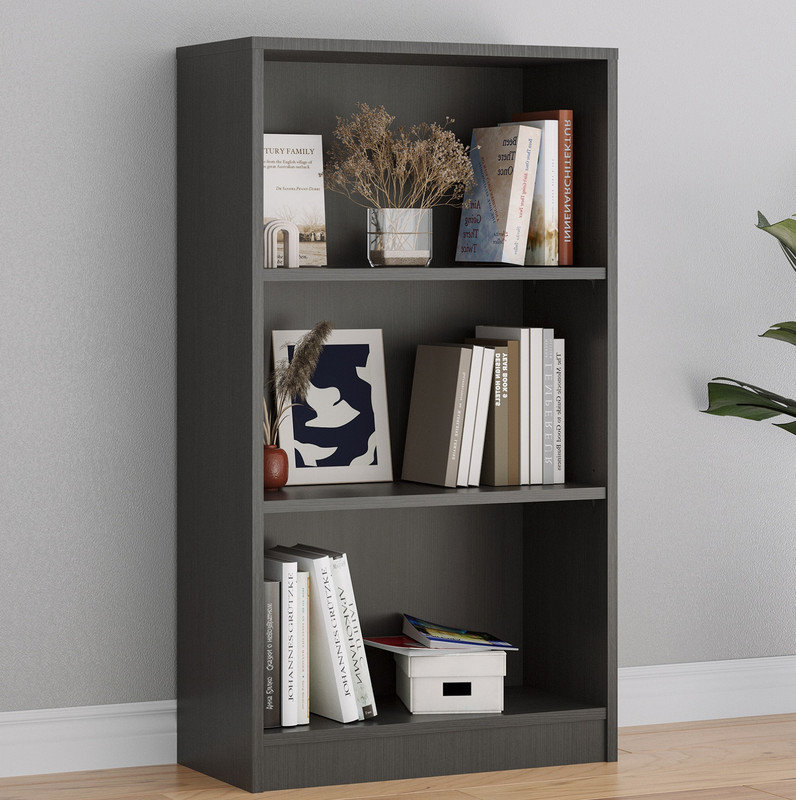Bibliothèque autoportante à 3 tablettes en bois réglables pour bureau à domicile, 3 couches, Gris
