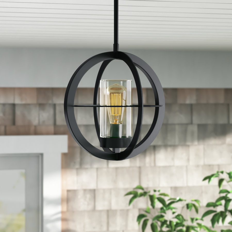 Reinert 12"W Globe UV Resistant Black Transparent Glass Outdoor Pendant