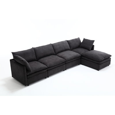U-Shaped Sectional With Armrest, 5 Upholstered, Dark Gray Couch Comfortable Seating, 5,