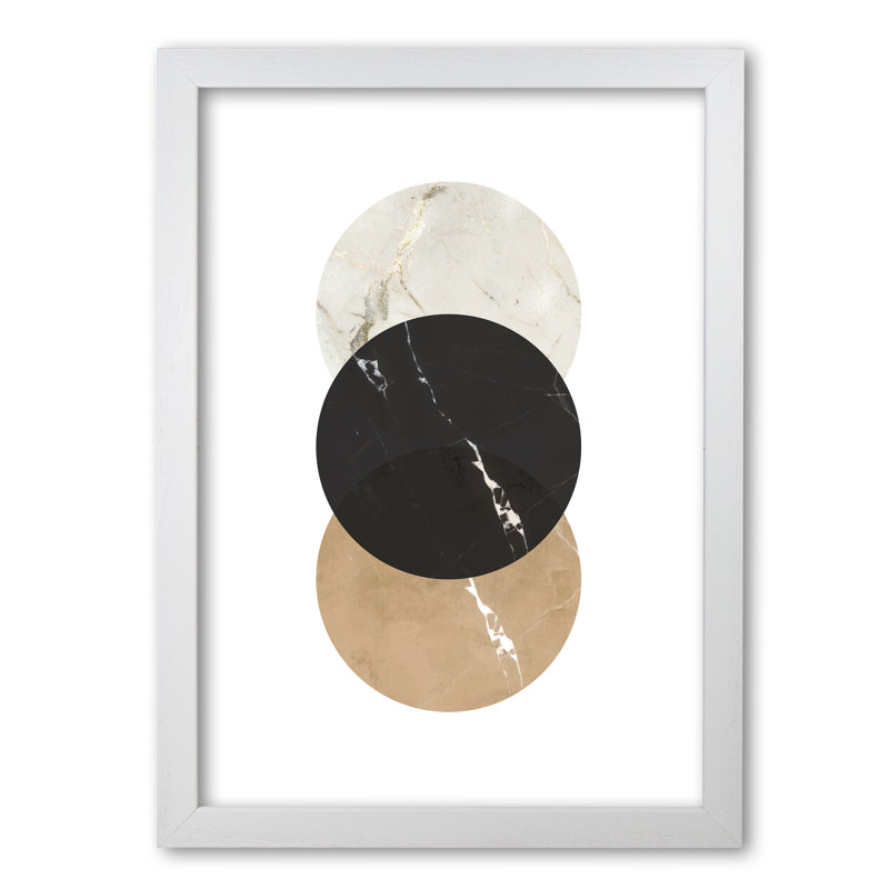 Gold, Beige And Black Marble Abstract Circles - Print, 60 cm H x 42 cm W x 5 cm D, White Grain Frame