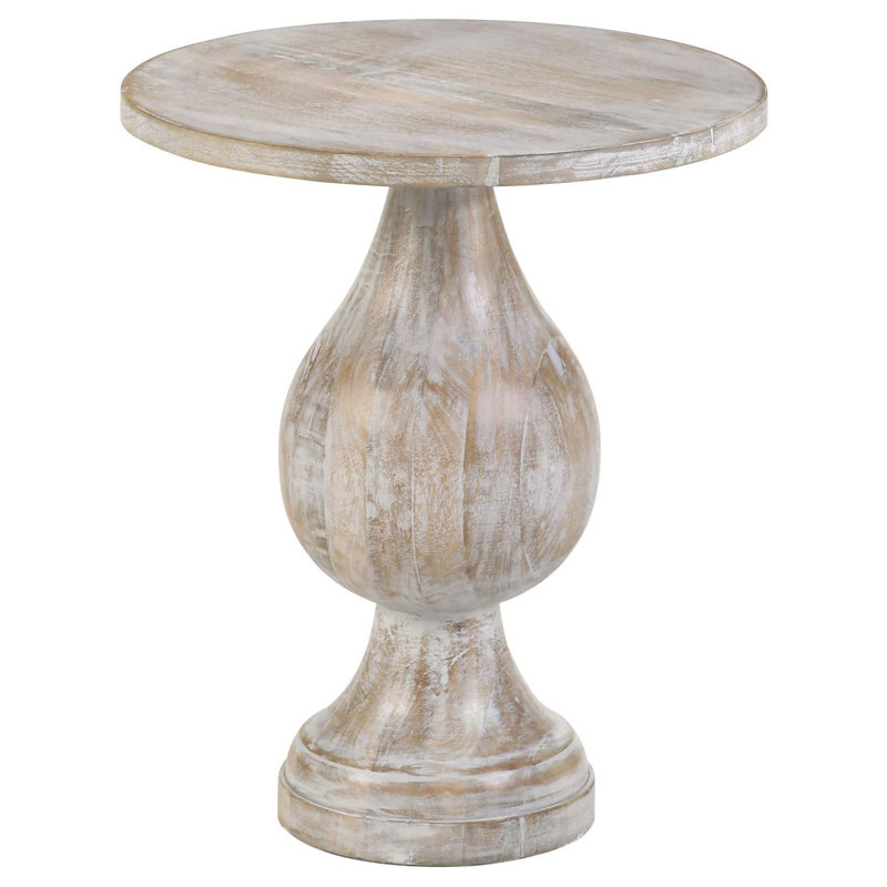 White Washed Pedestal Accent Table, Ivory