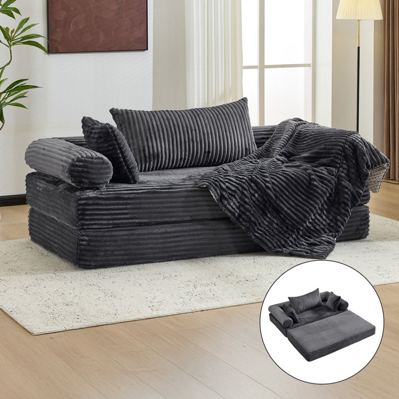 Corduroy Upholstered Modern King Size Convertible Sleeper Sofa Stackable Corduroy Sofa Bed-No Assembly Required, Dark Gray