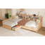 Lit de jour simple en L en forme de L avec lit gigogne sous le lit et tiroir de rangement, cadre de lit d'angle polyvalent avec bibliothèques pour 3