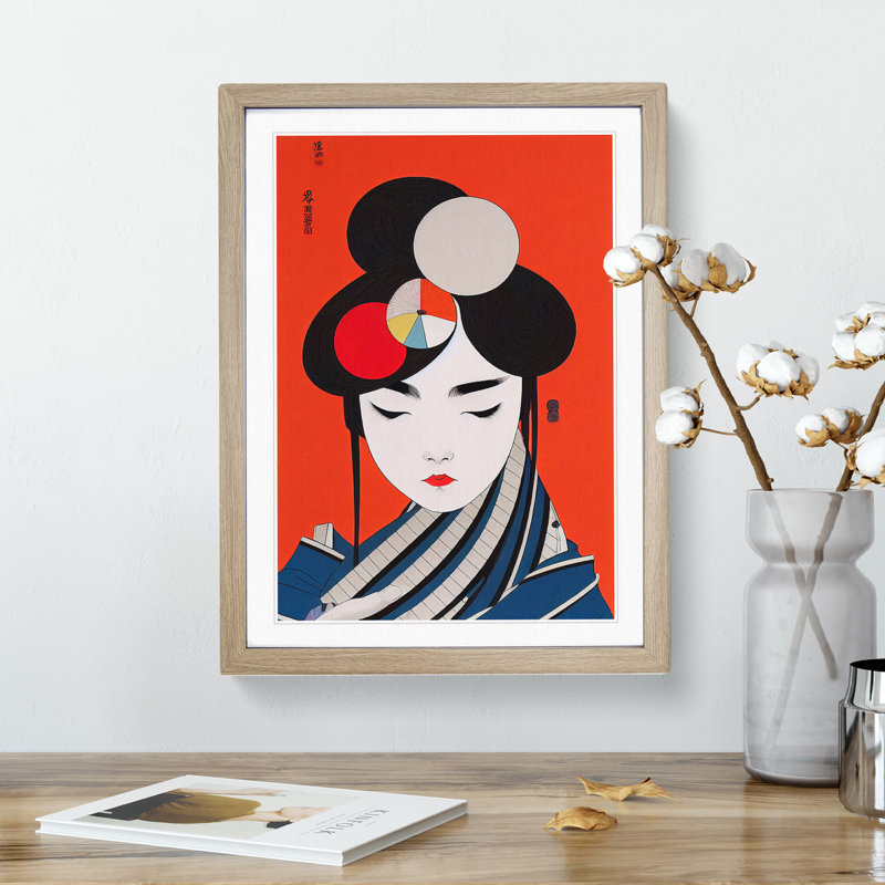 Creative Geisha - Single Picture Frame Painting, 46cm H x 34cm W x 2cm D, Oak Framed