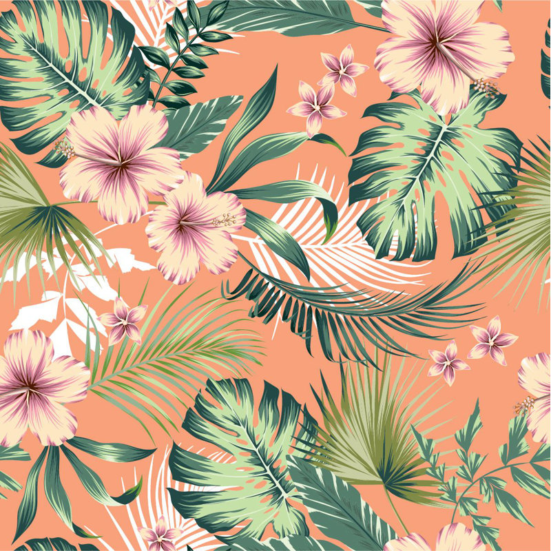 Adhésif mural fleurs exotiques Kandlakunta, L 125 po x L 125 po
