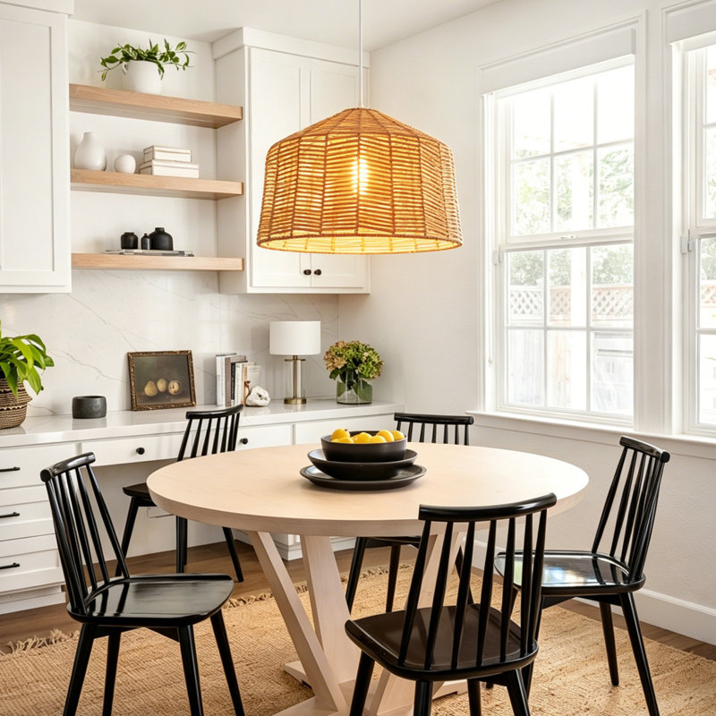 White 16" Tall Rattan Pendant Light