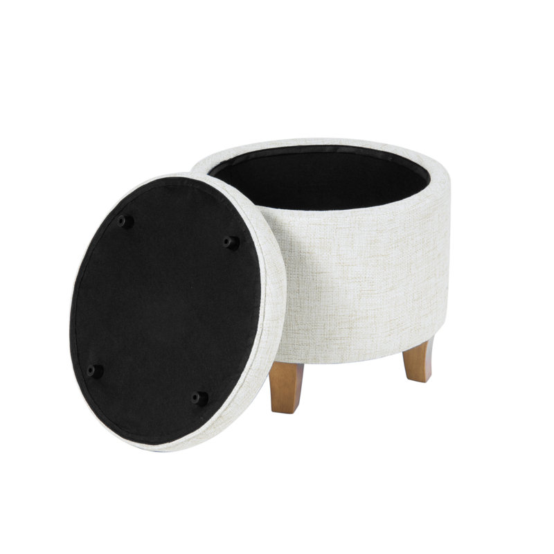 Repose-pieds rond capitonné avec rangement, Tissé texturé crème