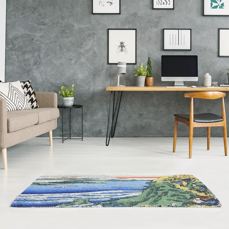 Tapis pour les voyageurs qui escaladent un chemin de montagne bleu/vert/jaune, Rectangle 2 pi x 3 pi