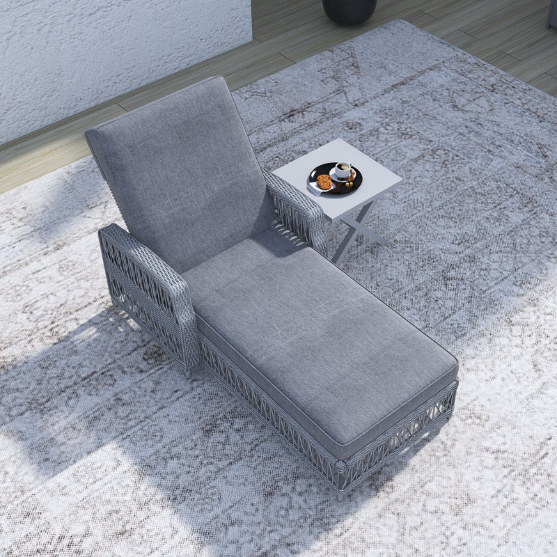 Outdoor Long Reclining Chaise With Armrests, Gray