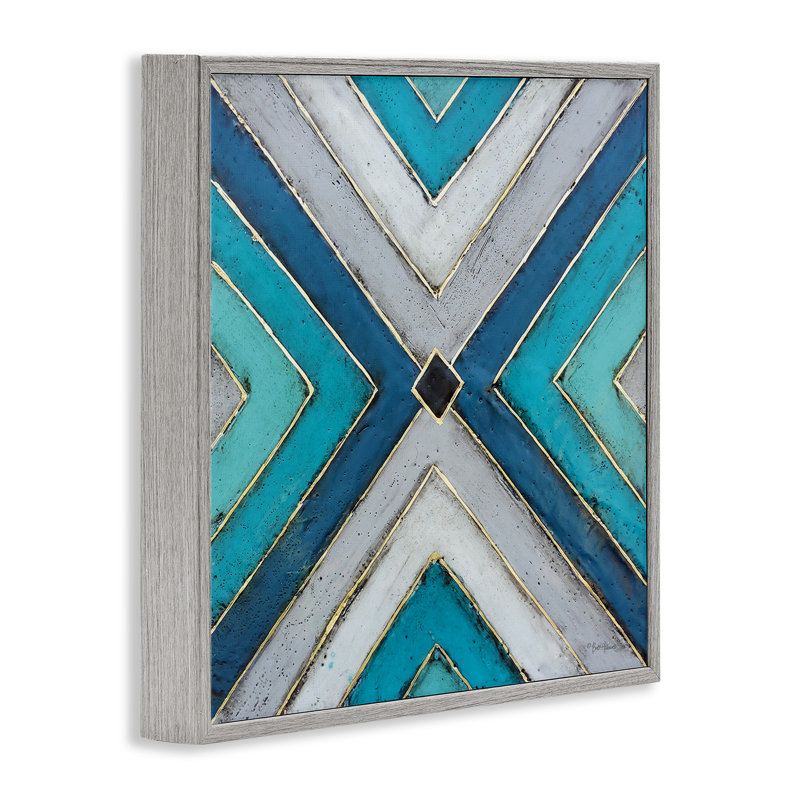 Art géométrique à motif géométrique bleu par Britt Hallowell, Estampe numérique Farmhouse, H 12 po x l 12 po