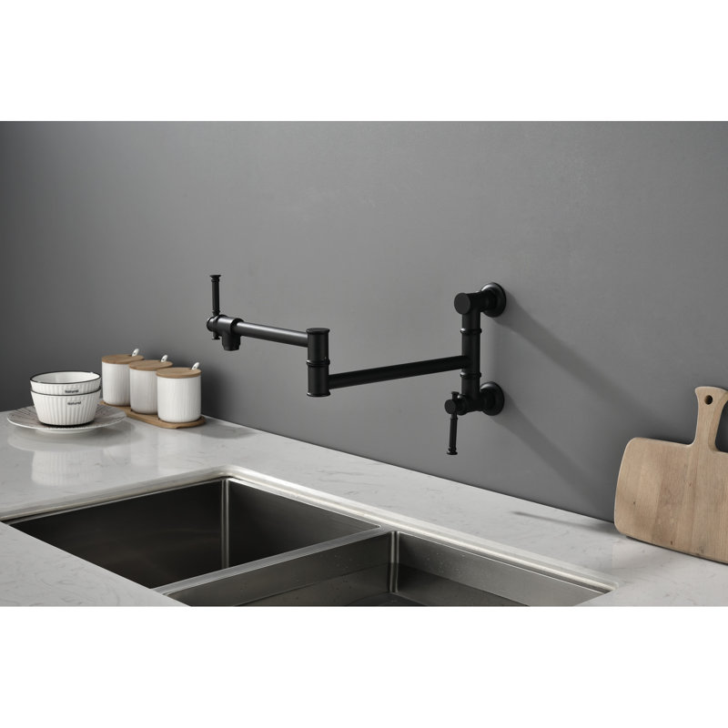 Robinet de remplissage noir mat, robinet mural en laiton avec fonctionnement en douceur et bras de finition résistant aux empreintes digitales pour un nettoyage facile