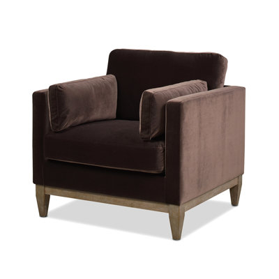 Chaise avec accoudoirs de ferme moderne de 36 po Knox, velours brun foncé performance