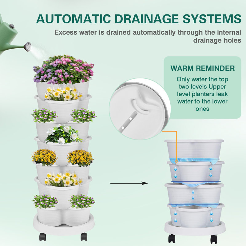 Strawberry Vertical Planters Tower Garden, 7 Tiered Stacking Herb Vegetable Planter With Support Pole Indoor And Outdoor