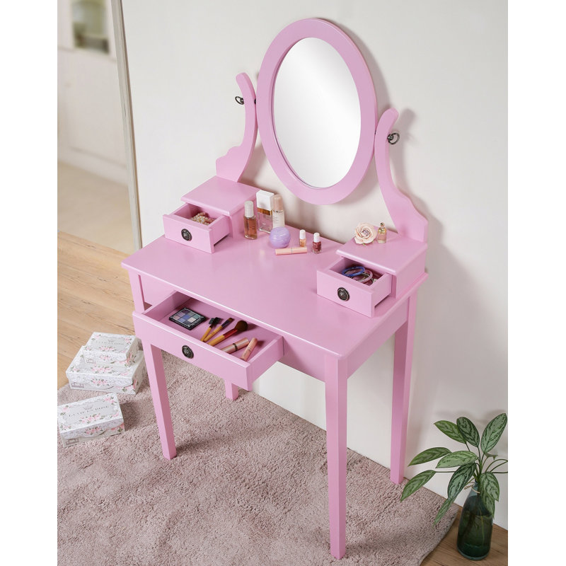 Ensemble coiffeuse et tabouret de maquillage Moniys, Rose