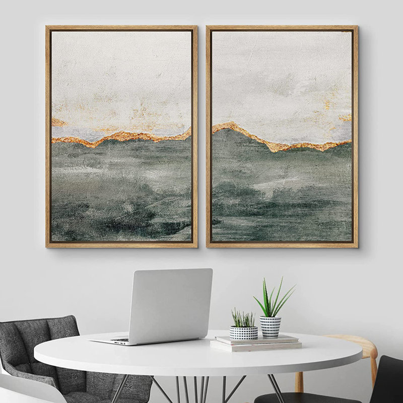 Ensemble de 2 peintures encadrées sur toile, H 24 po x l 32 po x P 1,5 po, Naturel