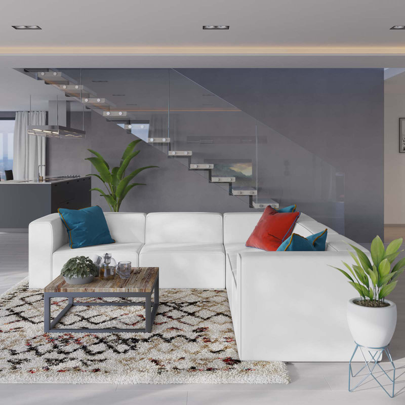 Canapé modulaire en cuir 5 pièces Mingle, Simili cuir blanc