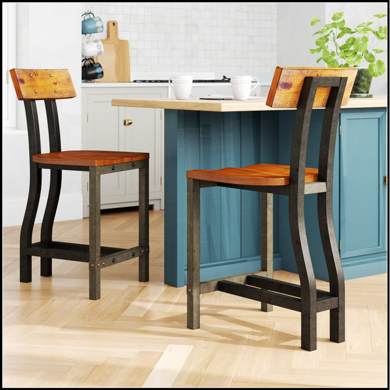 Ensemble de chaises à hauteur de comptoir en bois rustique brun et bronze industriel, design industriel pour salle à manger moderne