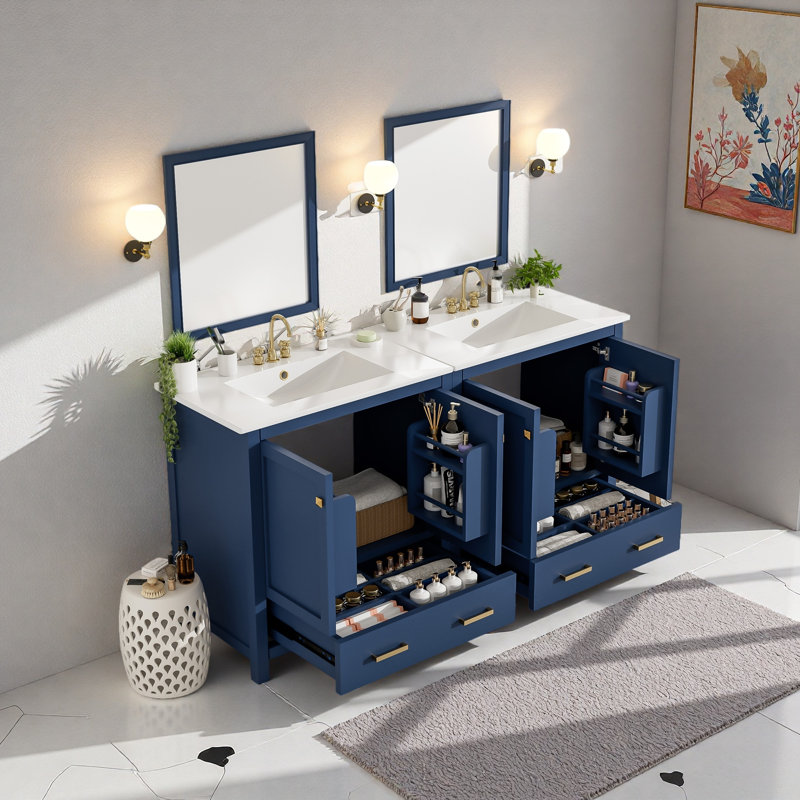 Ensemble de meuble-lavabo 60 "60", Bleu, Doré