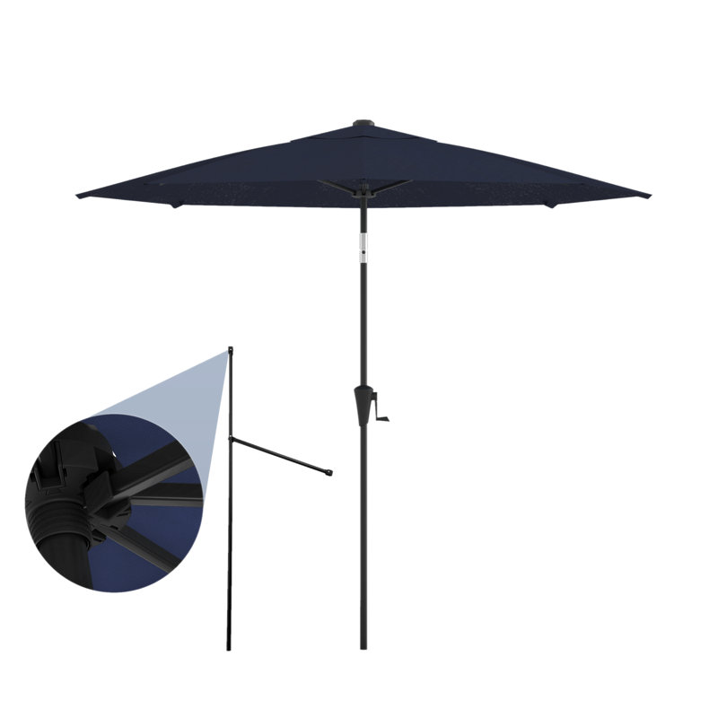 Parasol de marché 9 pieds ci-dessus OneClick 2 avec technologie de remplacement des côtes bleu marine, Étain