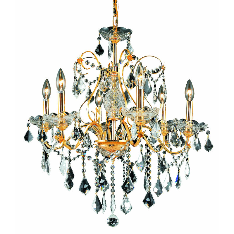 Monroe 6 - Light Dimmable Classic / Traditional Chandelier, Gold, Elegant Cut