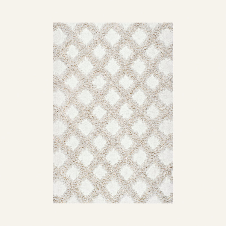Kaliyanei Diamond Trellis Power Loom Performance Shag Cream Rug
